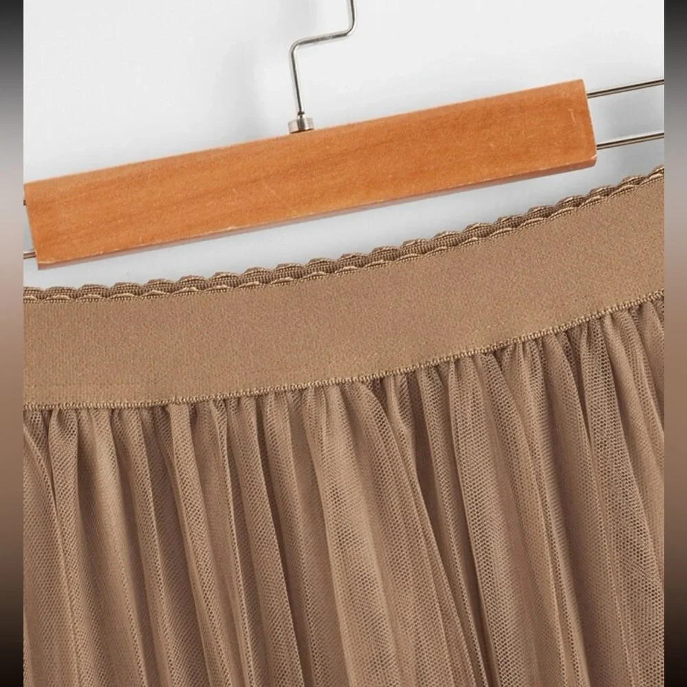 Boho khaki pleated mesh skirt - Picture 5 of 16